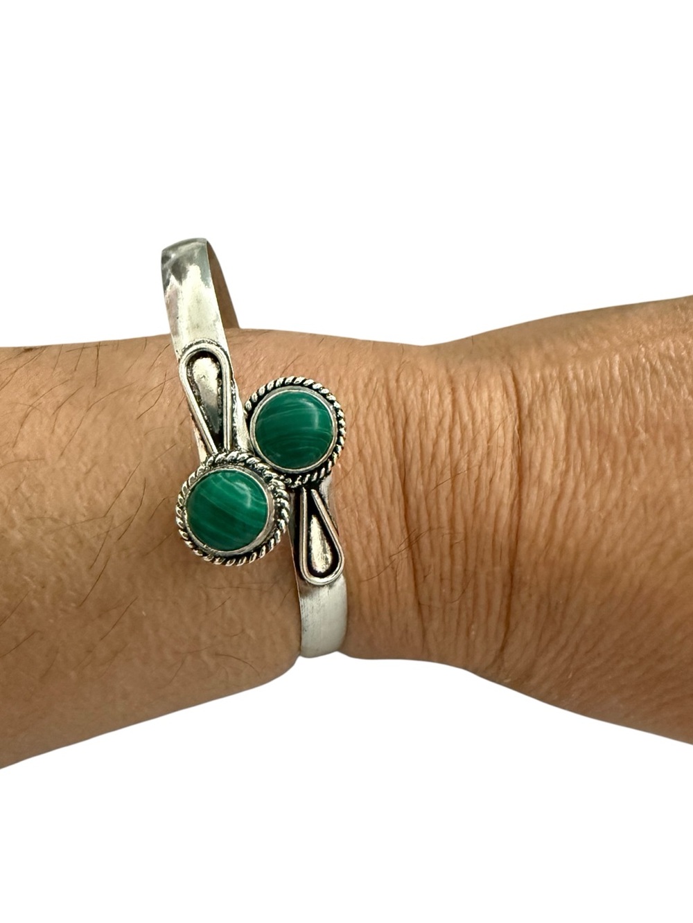Sterling Silver Cuff Bracelet with  Malachite